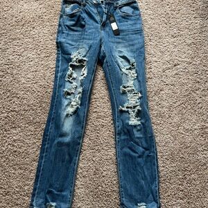 Fashion Nova Tall Jax Distressed High Rise Boyfriend Jeans - Light Blue Wash